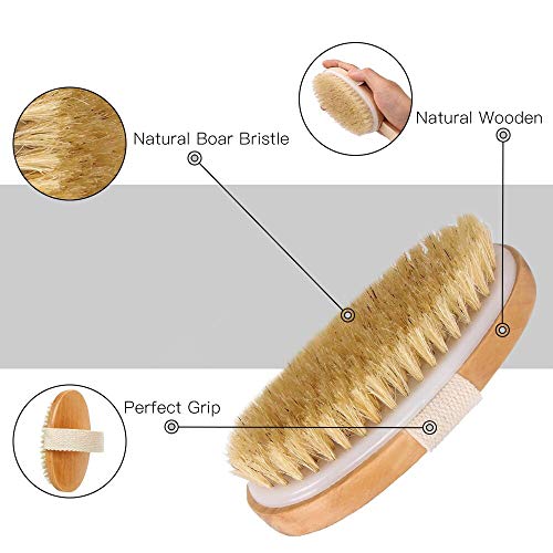 2pcs Shower Brush Bath & Dry Skin Body Brushing, Back Scrubber with Anti-slip Long Detachable Wooden Handle, 100% Natural Bristles, Perfect for Exfoliating, Detox and Cellulite, Blood Circulation - Thumbnail 4