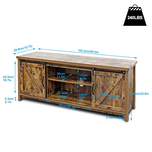 Bizzoelife Barn Door TV Stand Media Console Table, 60 Inches Sliding TV Cabinet Entertainment Center (Rustic)
