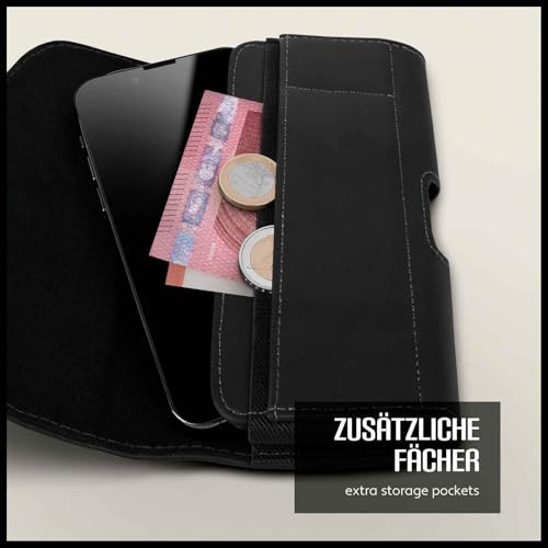 moex Cómoda bolsa horizontal con clip para cinturón compatible con LG G Flex 2 | Uso universal con trabilla para cinturón y cierre magnético, color negro