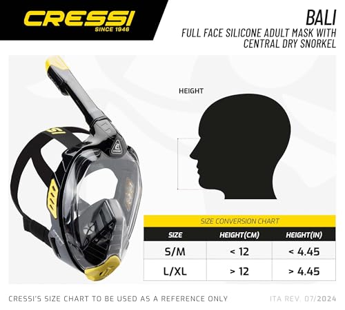 Cressi Bali Full Face Snorkel Mask - Panoramic Diving Mask - Dry-Top Tech & Snorkel Set - Cam Mount & Scuba Diving Equipment