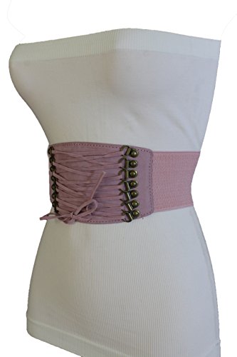 TFJ Women Fashion Wide Corset Belt Elastic High Waist Stretch S M Pastel Pink