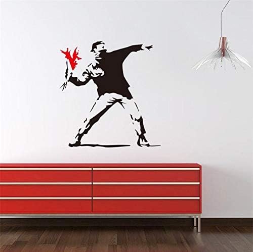 Zgqqq Famoso Banksy Trabajo De Pintura Creativo Nino Con Flor Roja