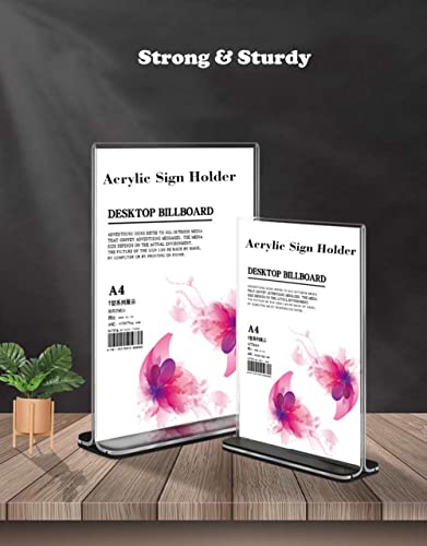 Acrylic Sign Holder, 4x6 Inches Clear Plastic T-Shaped Desktop Display Paper Holder, Double-Side Menu ad Frame, Perfect for Restaurants,Office,Photo Frames,Store,Meetings(8 Pack)