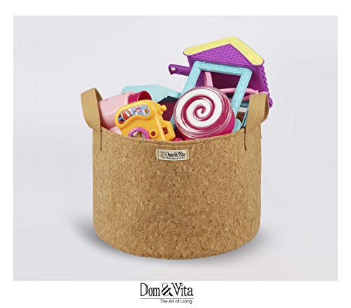 Dom&Vita Soft Cork Bowl with Handles | Large Adjustable Bowl for Fruits Vegetables Bread Food Books Magazines Newspaper Toys| Storage Bowl | Reusable Cork Fabric Bowl | Cork Storage Basket (10 Inches)