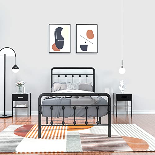 Noillats Metal Bed Frame Twin Size with Vintage Headboard and Footboard