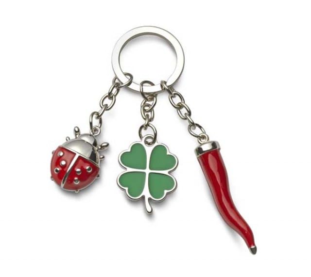 Ten Keychain red horn four-leaf clover green red ladybug lucky charm cod.EL7544 cm 11,7x3,2x1,5h by Varotto & Co.