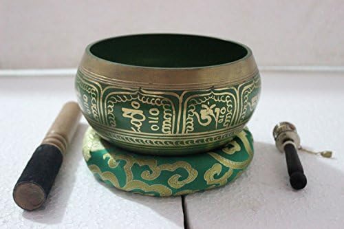 5.5" Tibetan Meditation Om Mani Padme Hum Peace Singing Bowl with Mallet-free Hand Prayer Wheel