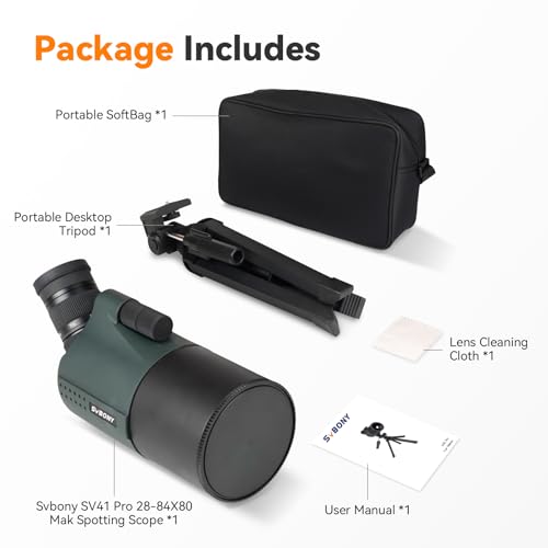 Svbony SV41Pro Mak Spotting Scope with Tripod, 28-84X80 FMC Dual Speed Focusing Telescope Spotting Scope Compatible with WIFI SC001 Camera for Shooting, Hunting, Birdwatching
