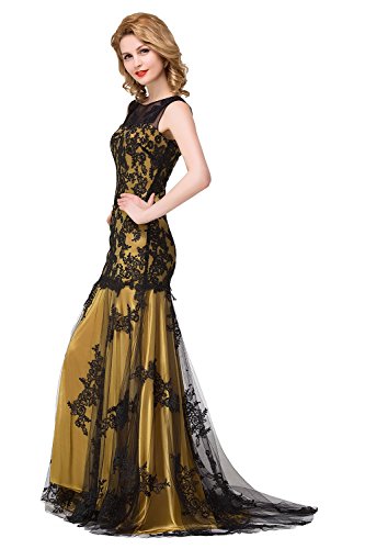 Babyonlinedress Sleeveless Mermaid Floor length lace Golden wedding guest dresses, Yellow, US 10