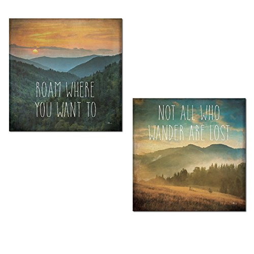 Gango Home Décor Beautiful Landscape Inspirationals Roam Where You Want To and Not All Who Wander Are Lost by Pel Studio; Two 12x12in Unframed Prints