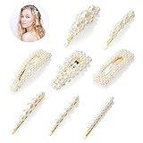 COOLKESI Pearls Hair Clips for Women Girls, 8 Pcs Fashion Sweet Barrettes Cute Snap Clips Styling Tools Hair Accessories, Bling Pearl Hair Pins for Wedding Party Daily Valentines Day Gift