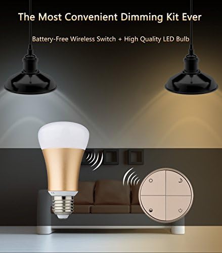 Battery Free Wireless LED Bulbs Dimming Kit,No Wire No Battery No Hassle No WiFi No Bluetooth No APP - Gold Switch