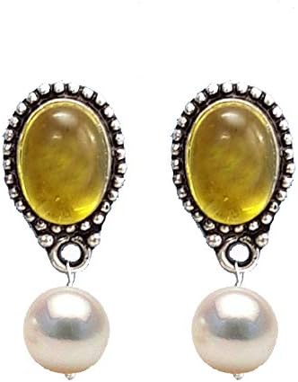 Ethnic Pearl and Onyx Stud Earrings for Women & Girls