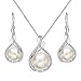 EleQueen 925 Sterling Silver CZ Cream Freshwater Cultured Pearl Infinity Bridal Necklace Hook Earrings Set Clear