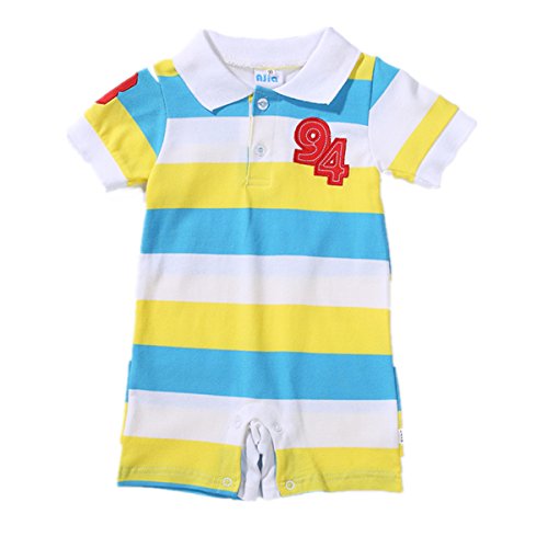 Ajia baby unisex clothes polo style striped cotton romper 3 color…