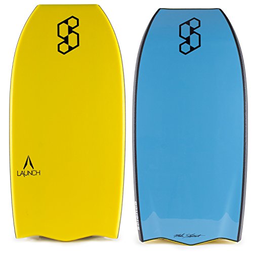 Mike Stewart Launch Tech 42.5 Delta Tail 2017 Bodyboard - Yellow deck, Black rails, Aqua bottom