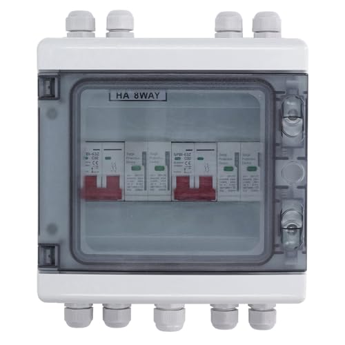 DC Miniature Circuit Breaker, DC 500V Solar Disconnect Switch, 2 in 2 Out Surge Protection PV Combiner Box, 32A 20‑40KA, Waterproof IP65