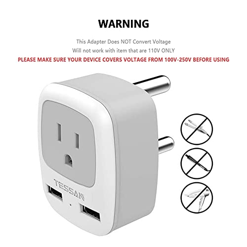 TESSAN South Africa Power Adapter, International Grounded Travel Plug
