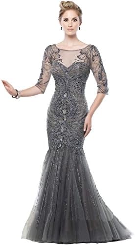 Ivonne D for Mon Cheri Women's Half Sleeve Lace Beaded Mother of Bride Mermaid Formal Dress