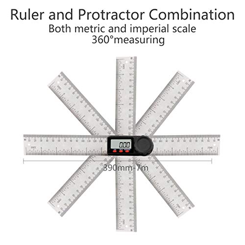 HANMATEK Digital Angle Finder Protractor with Zeroing and Locking Function, 7-Inch Stainless Steel Angle Finder Ruler, Digital LCD Display, for Woodworking, Construction, Repairing DP2