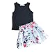 SWNONE Baby Girl Clothes Outfit Floral Skirt +Vest Tops Summer Cotton Black Tank Clothes (Black, 3-4 T)