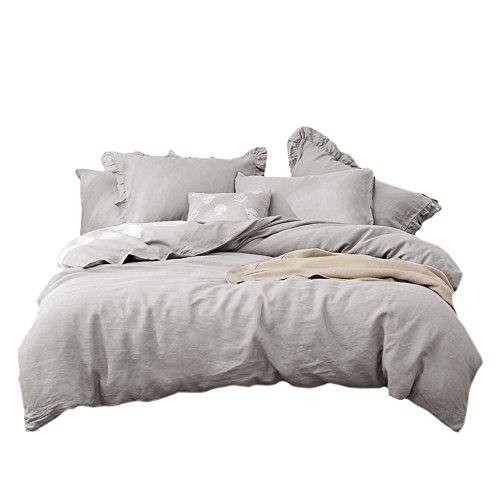 Merryfeel 100% Linen Duvet Cover Set - Full/Queen Grey