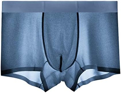 Jhualeek Men Sexy Cool Breathable Ultrathin Boxer Briefs Transparent See Through Underwear Ice Silk Traceless Underpants Blue