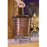 Steel Copper Finish Fireplace Ash Bucket With Floor Protection Stand, Holds 8 Quarts