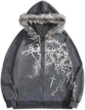 Amazon.com: SOLY HUX Men's Y2k Zip Up Hoodie Gothic Print Hooded