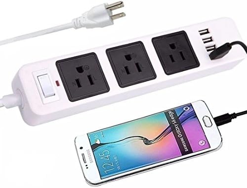 Power Strip with USB Surge Protector 3 AC Outlets 110V-250 V input current with 4 USB Output Ports (5V 4A), 6ft Long Cord