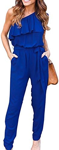 Cinyifaan Women's V Neck Casual Loose Long Jumpsuits Romper Playsuit With Belt