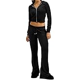 yidengymx Two Piece Velvet Hooded Outfits for Women, Womens 2 Piece Velour Tracksuit Zip Up Sweatsuit with Cargo Pockets