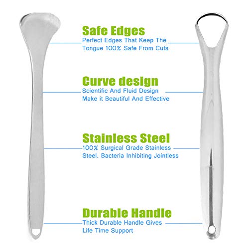 Tongue Scraper Set Cleaner for Adults Kids Surgical Grade Stainless Steel Metal Dental Kit Professional Fresh Breath Maintains Oral Hygiene Scrapers Plaque Removal (Set of 3)