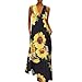 2020 Summer Long Dress for Womens Mlide Tank Top Sunflower Print V-Neck Beach Loose Dress Party Fashion V-Neck Gown Blackthumb 1