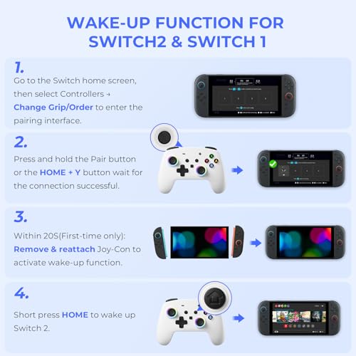 ECHTPower 2026 Mando para Switch 2, Hall Joysticks, Despertar de Switch 2 / NS1, Turbo, Botones Traseros, Luz RGB, Vibración y Giroscopio, Mando Pro Inalámbrico para Switch 2/1/PC/iOS/Android
