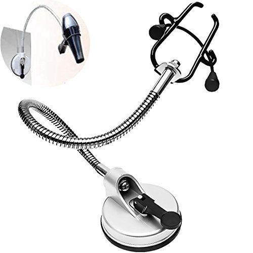 Vosston Silver Hair Dryer Stand Holder Hands Free Hairdyer with Sucker on Desktop Wall Bathroom