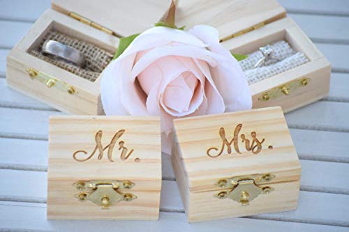 Mr and Mrs Ring Box Pillow Set Engraved Wedding Ring Box Wooden Ring Box Wedding Gift Ring Bearer Box Wooden Box Bridal Shower Gift - Thumbnail 3