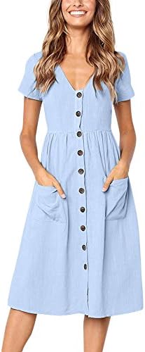 LEvifun Womens Holiday Strappy Button Pocket Dresses Ladies Spaghetti Summer Beachwear Midi Dress Swing A-Line Dresses