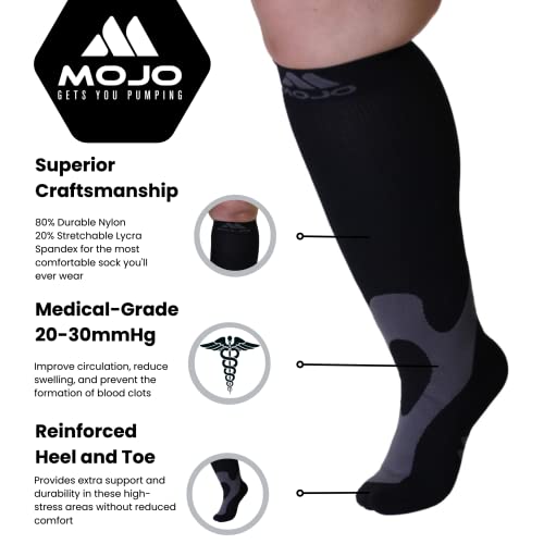 4XL Compression Socks For Plus Size Women & Men, Wide Calf 2030mmHg
