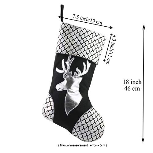 WEWILL 18 '' Silver Traditional Classic Christmas Stockings Set of 3, Classic Decoration for Home Santa, Snowman, Reindeer - Thumbnail 3