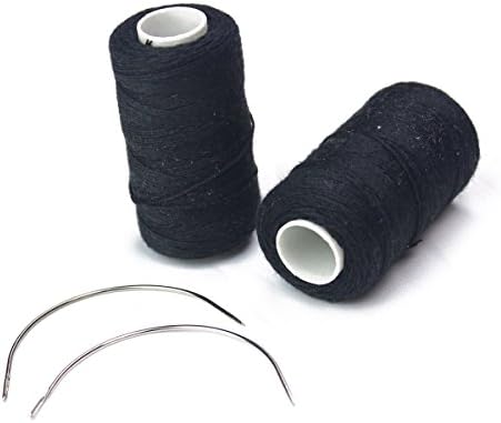 Eerya Weaving Combo Set 2pcs Black Weaving Thread 2pcs 90mm C Shape Curved Needle Total 4pcs/lot for Making Wig Sewing Hair Weft Hair Weave Extension