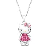 Hello Kitty Pendant with Pink Swarovski Crystal in Sterling Silver, 18