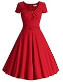 MUXXN Women's 1950s Vintage Short Sleeve Pleated Swing Cocktail Dress