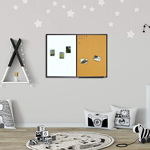 Lockways Dry Erase Board Cork Bulletin Board Combination,36 x 24 Inch Combo Board, Black Aluminium Frame