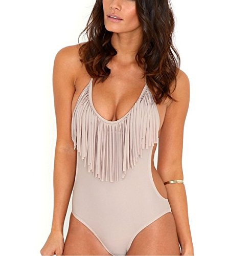 V28Â® Padded One Piece Fringed Swimsuit Swimwear Monokini (US size: S, Nude2)