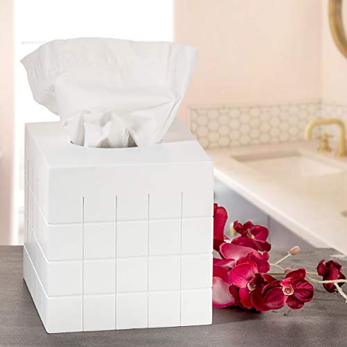 Creative Scents White Tissue Box Cover Square Decorative Bathroom