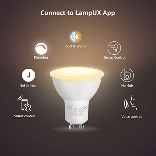 LE-Bombillas-Inteligentes-GU10-Bombilla-WIFi-Funciona-con-Alexa-y-Google-Home-Blanco-Clido-a-Fro-Regulable-No-Requiere-HubPaquete-de-2410lm-45W50W-2700K-6500K-24GHz-WiFi