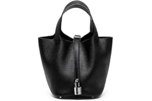 ADPWRL Genuine Leather Soft Bucket Bag for Women Fashion Lock Design Handbags Vegetable Basket Satchel with Top Handle Bags