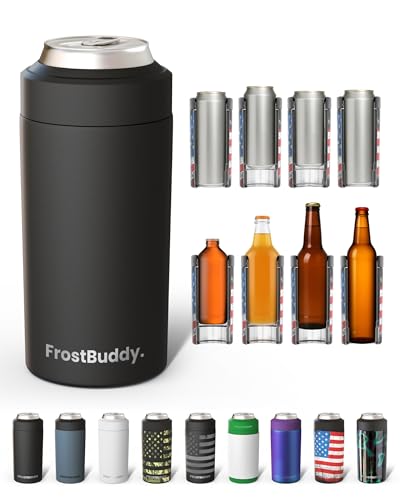 Frost Buddy Universal Can Cooler - Fits Slim Cans, 12 & 16oz (MatteBlack) | 20x colder, cold up to 24 hrs | Sleek, lightweight design | Premium build quality