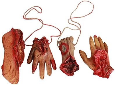 Halloween Props Decorations Scary Bloody Body Parts Fake Severed Hands and Foot For Halloween Party and Cosplay,Necklace (4 PCS)